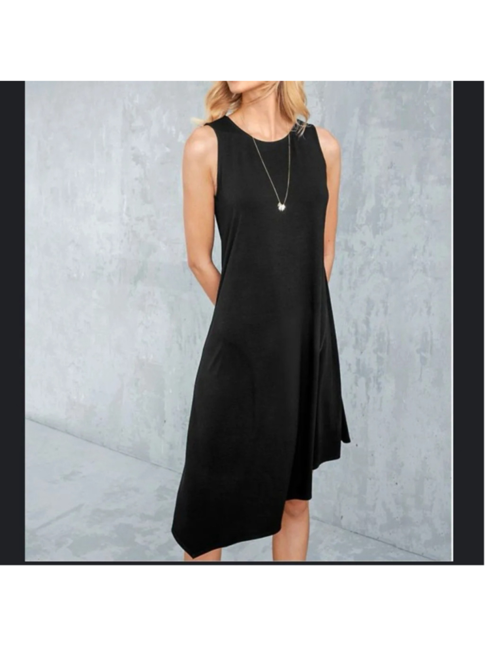 EILEEN FISHER Classy BLACK Asymmetrical Sleeveless VISCOSE Prep T-Shirt Dress XS